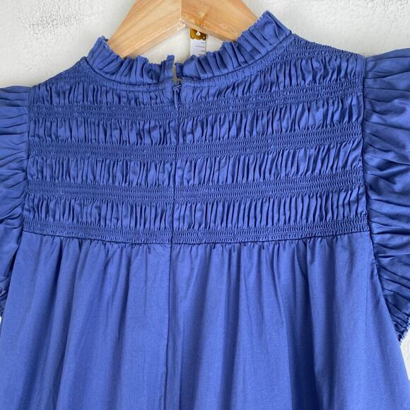 Sea New York Marlene Dress Size XS Blue Cotton Mini Flutter Smock Sustainable - Picture 10 of 14
